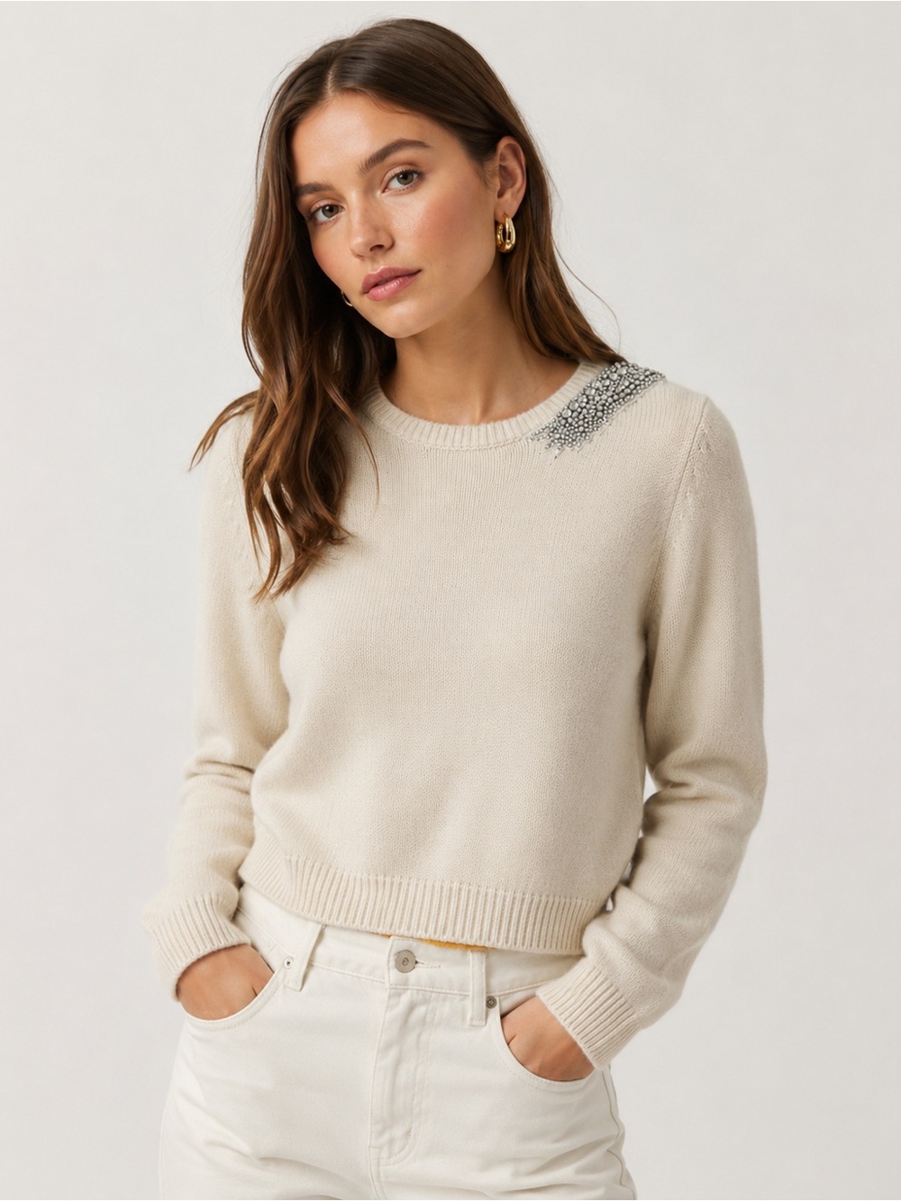 BA&SH Paris  Bejeweled Wool And Cashmere Oatmeal Sweater Size 1 S?